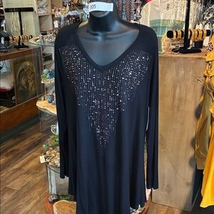 Black Rhinestone Embellished Women's Top